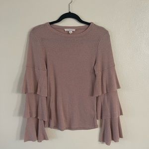 Dusty Rose Tiered Ruffled Sleeve Sweater